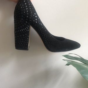 BCBG MAXAZRIA studded suede chunky heels.
